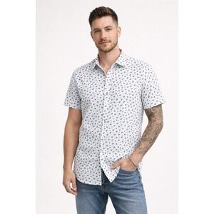 Denim & Flower Ricky Singh Men's White Short Sleeve Button Down Shirt Size L